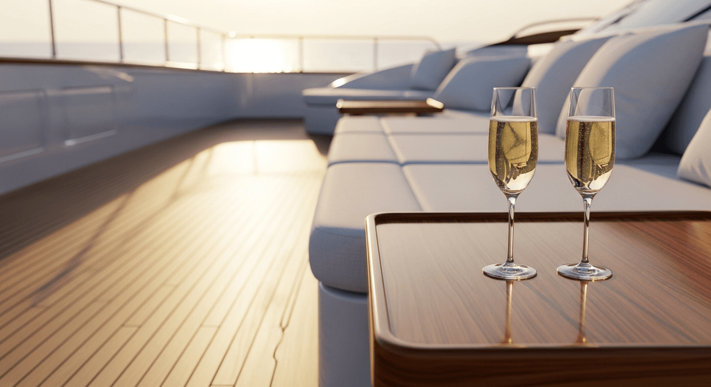 Yacht deck at sunset in Valencia