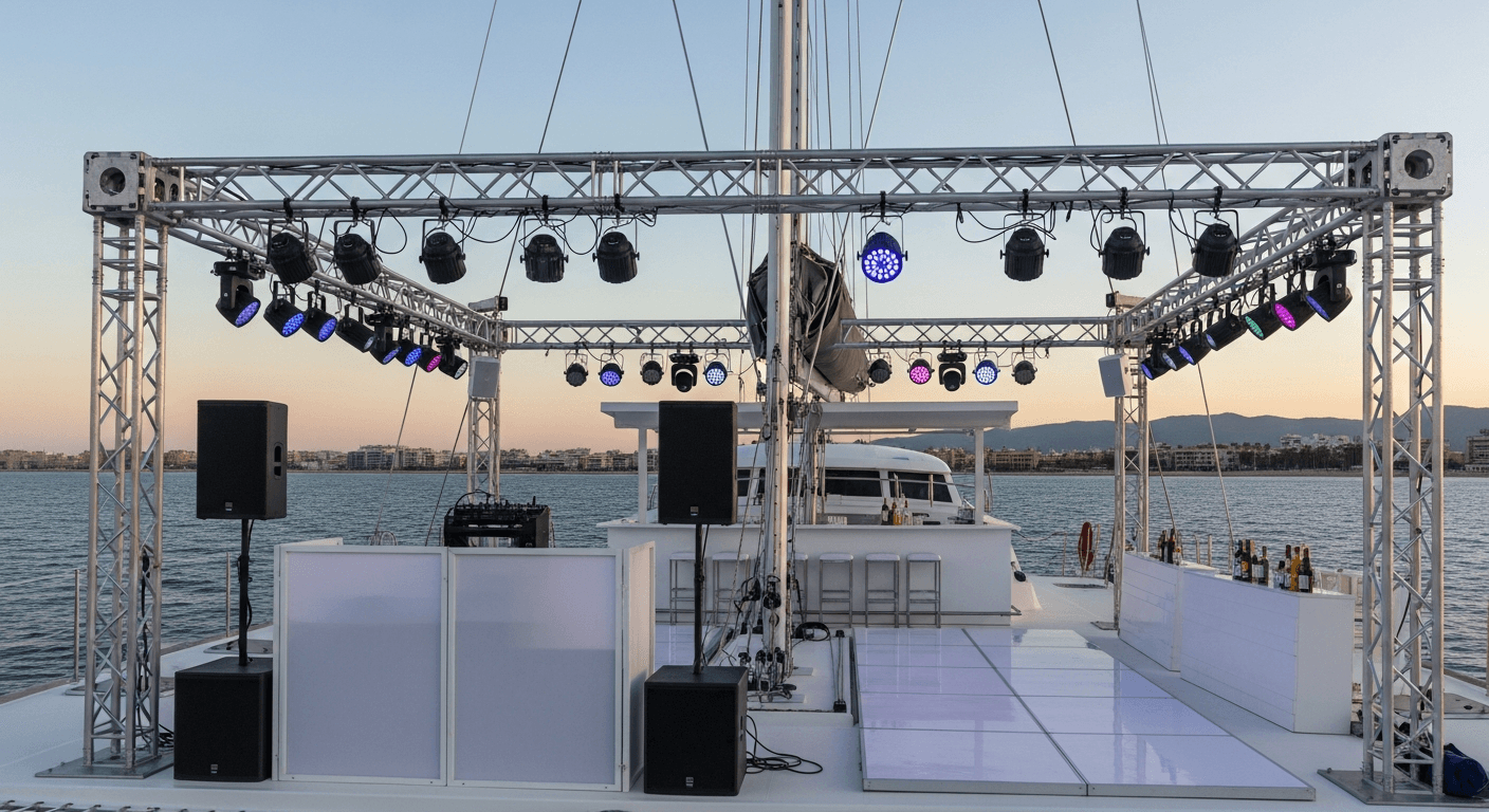 Party guests boarding a yacht at the marina
